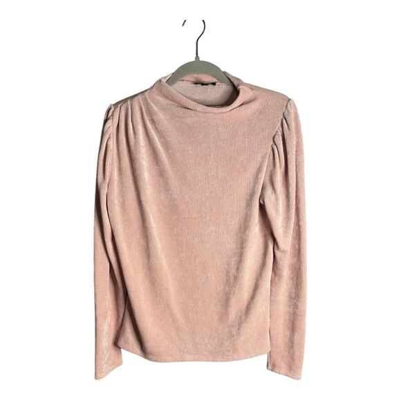 Express Light Pink Chenille High Neck Sweater Puff Sleeves Size Medium - Picture 1 of 7